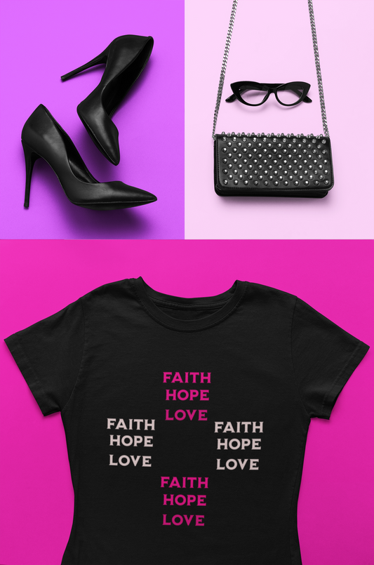 Power of Words Motivational Tee-- Faith, Hope, Love