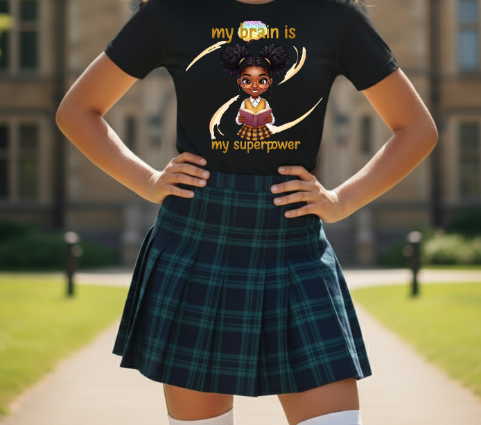 Empowering Teens Tee – “MY BRAIN IS MY SUPERPOWER” Positive Affirmation T-Shirt for Teens
