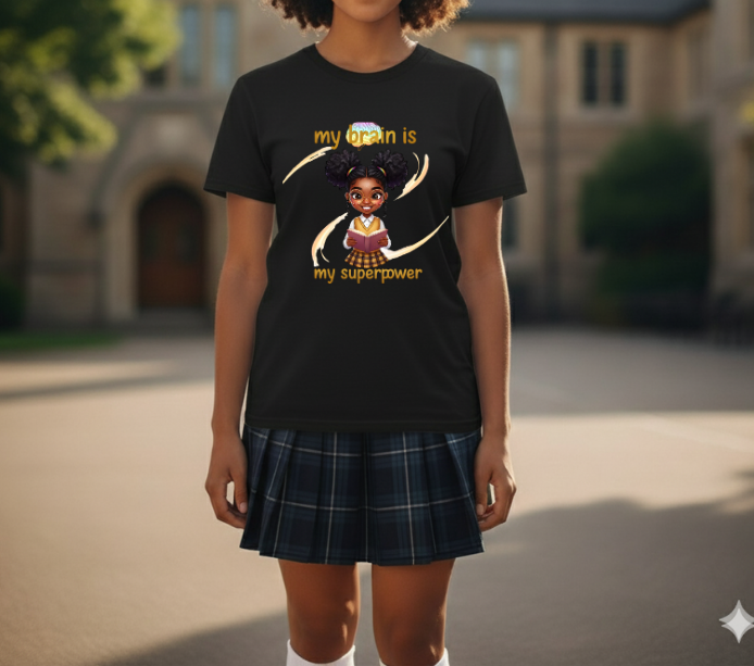Empowering Teens Tee – “MY BRAIN IS MY SUPERPOWER” Positive Affirmation T-Shirt for Teens