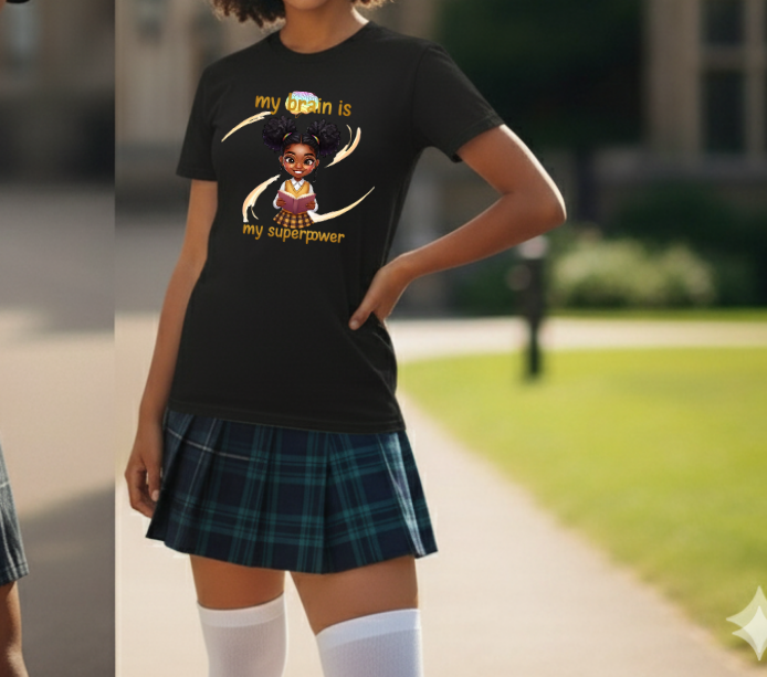 Empowering Teens Tee – “MY BRAIN IS MY SUPERPOWER” Positive Affirmation T-Shirt for Teens