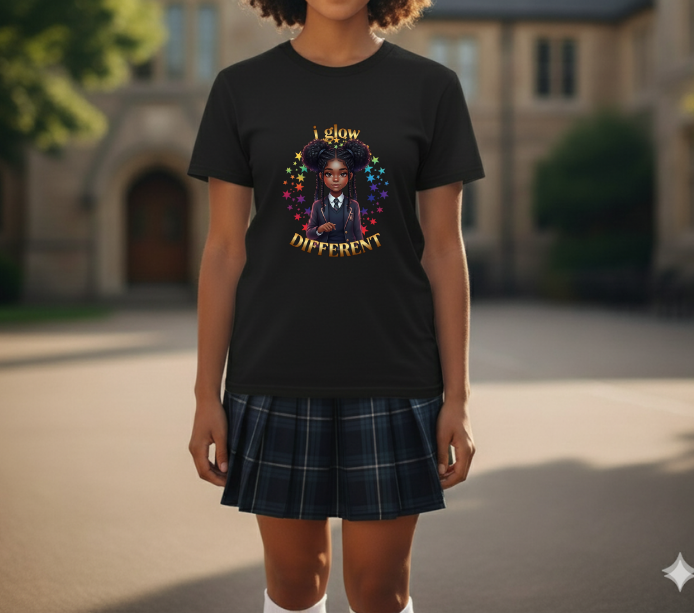 Empowering Teens Tee – “I GLOW DIFFERENT” Positive Affirmation T-Shirt for Teens