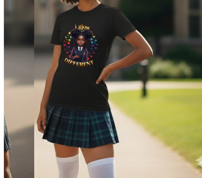 Empowering Teens Tee – “I GLOW DIFFERENT” Positive Affirmation T-Shirt for Teens