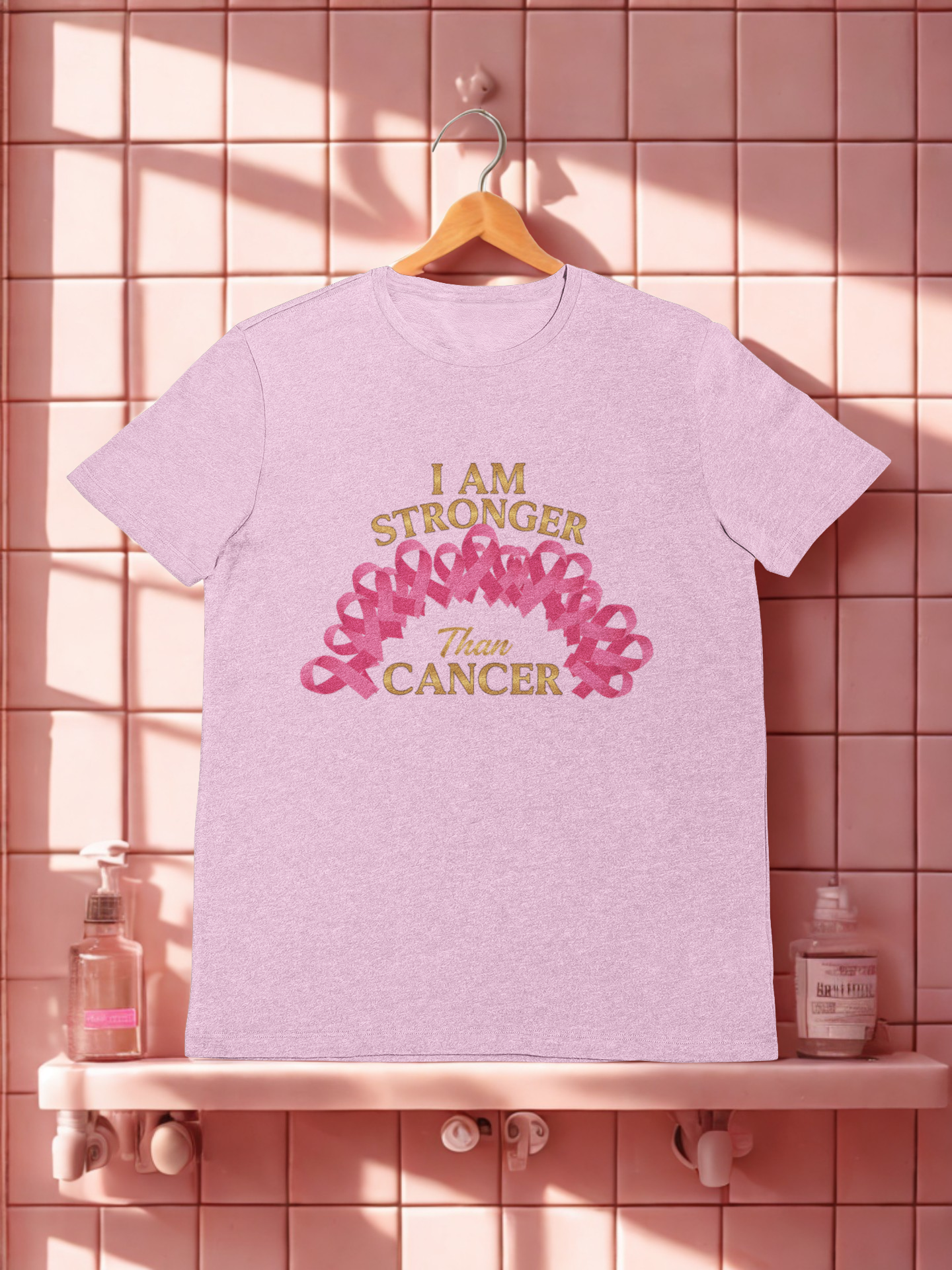 I Am STRONGER Than Cancer – Pink Breast Cancer Awareness T-Shirt